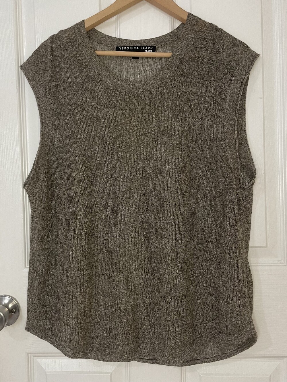 Veronica Beard Linen Metallic Knit Sleeveless Shell — Taupe Brown Size XL